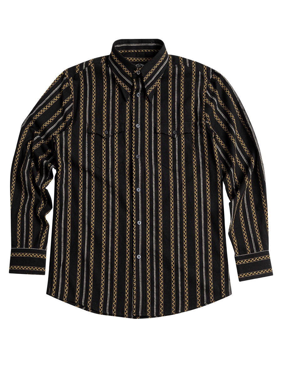 SOARIN美式西部牛仔风黑色条纹长袖衬衫男 全棉休闲提花工装衬衣