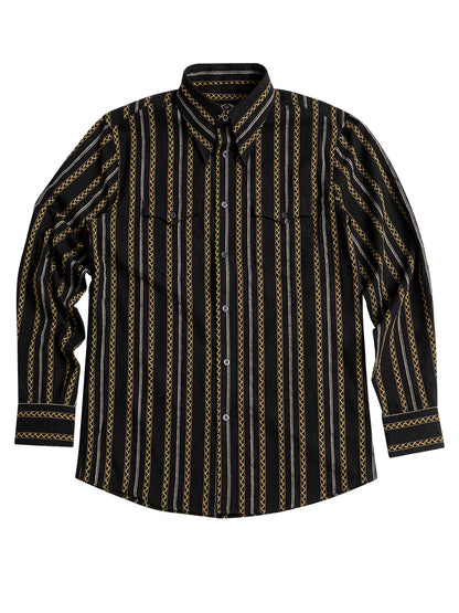 SOARIN美式西部牛仔风黑色条纹长袖衬衫男 全棉休闲提花工装衬衣