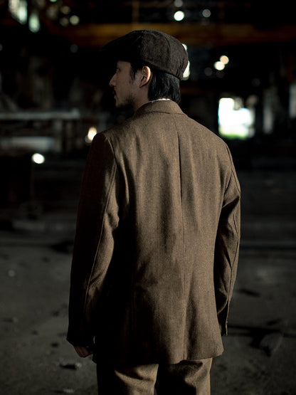 SOARIN英伦复古粗花呢西装外套男 冬季人字纹毛呢商务休闲单西服