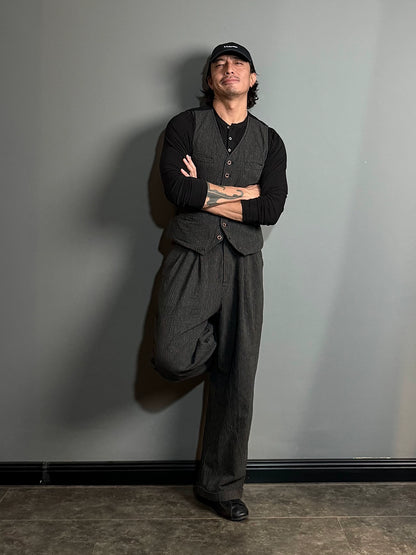 SOARIN英伦风复古条纹高腰裤男 好莱坞纯棉休闲直筒宽松西装长裤