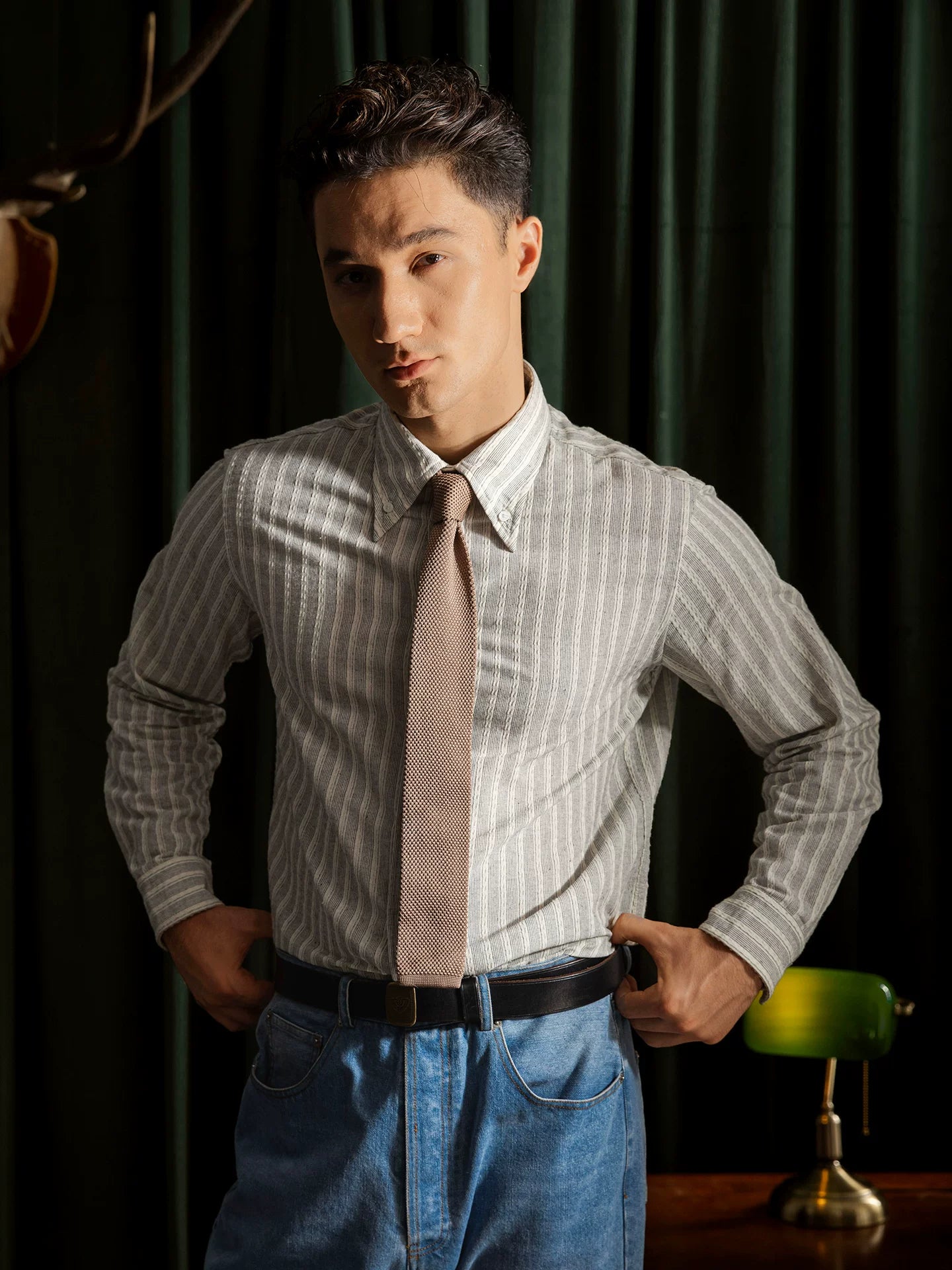 SOARIN Ivy Style Slim Fit Pure Cotton Striped Shirt JITZ2532C444