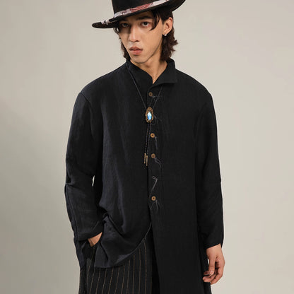 SOARIN Gai Yu Xia Series Loose Fit Linen Rayon Blend Long Shirt Jacket  DCZ253TC462