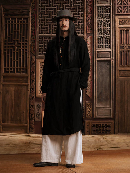 SOARIN WORLD Gai Yu Xia Series Loose Fit Cupro Linen Long Robe Shirt DCZ233TC189