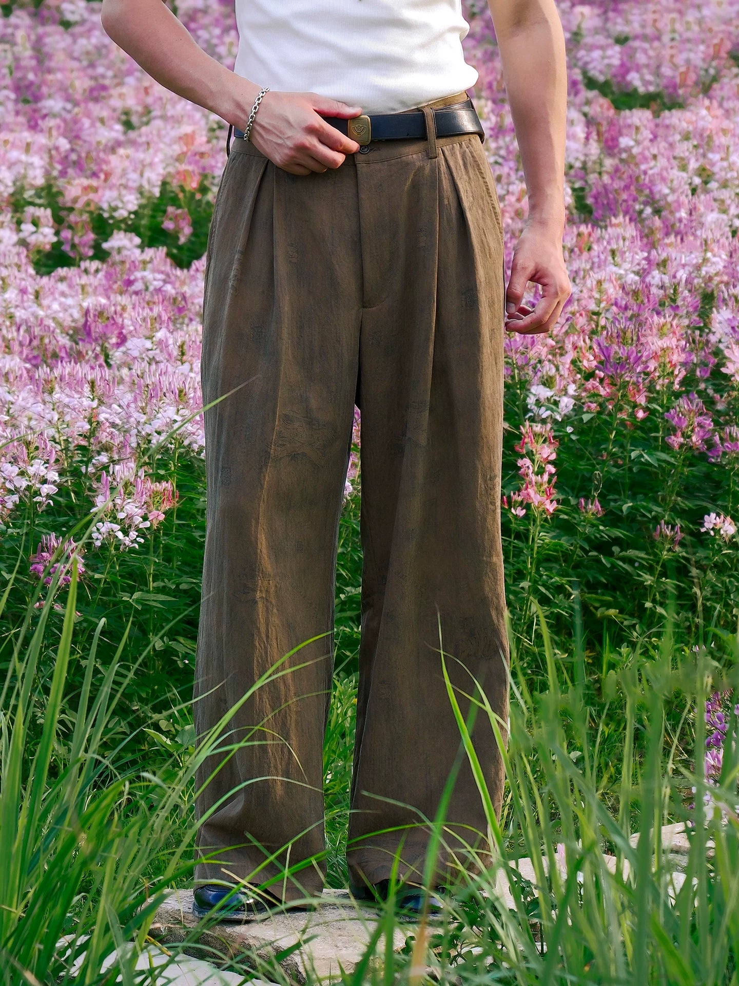 SOARIN Amekaji Vintage Straight Fit Distressed Jacquard Lyocell Casual Trousers  JITZ262TF277
