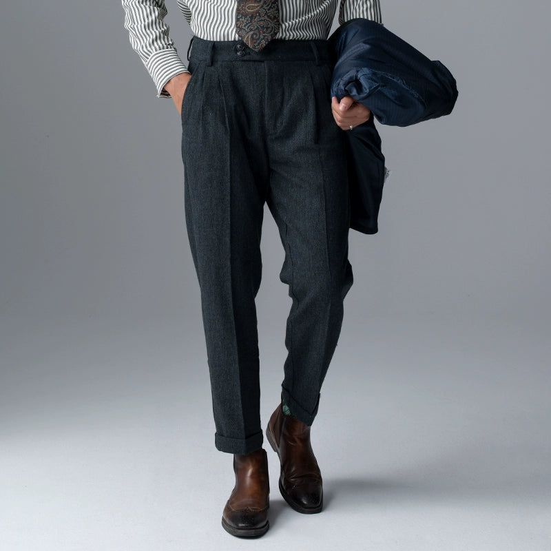 SOARIN英伦复古小脚西装裤男 粗花呢那不勒斯修身痞帅锥形九分裤