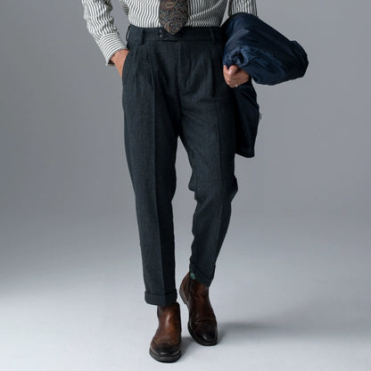 SOARIN英伦复古小脚西装裤男 粗花呢那不勒斯修身痞帅锥形九分裤