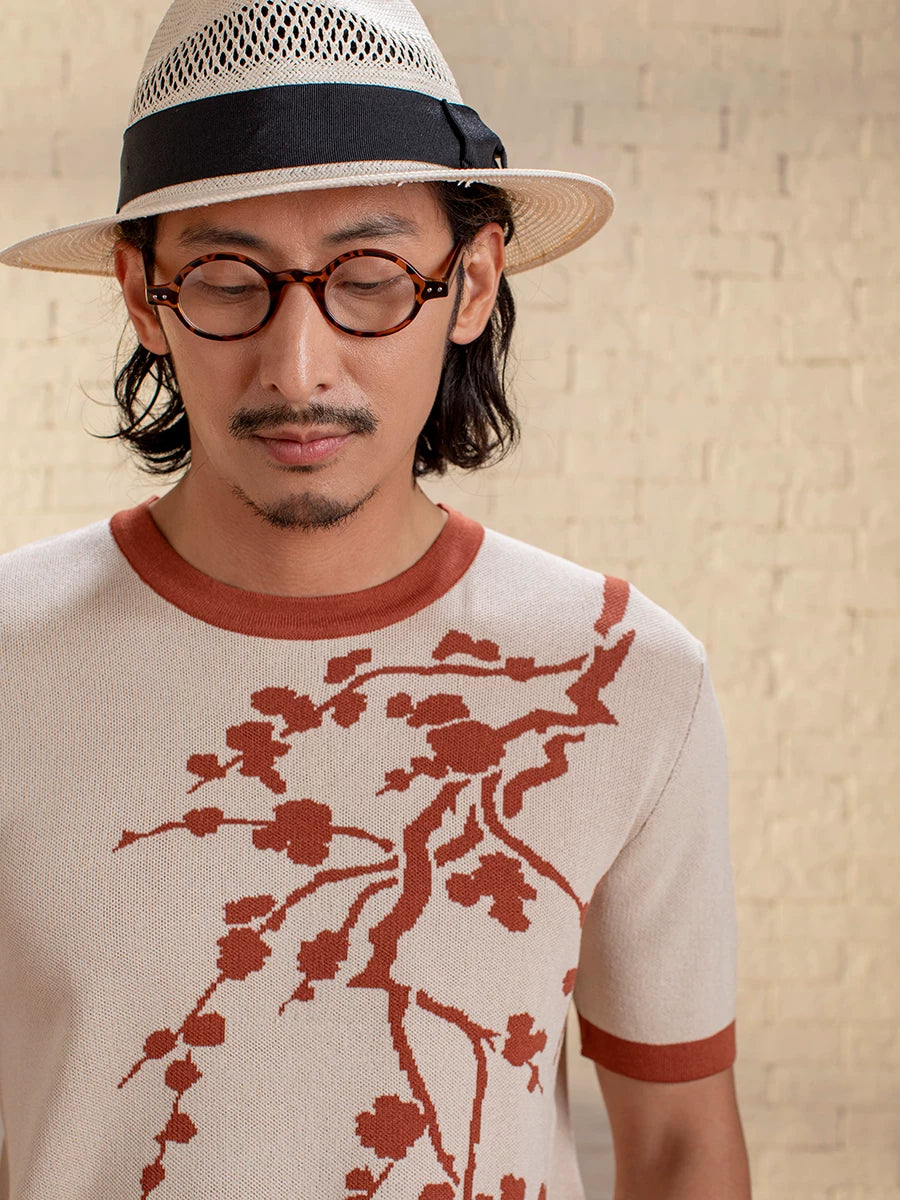 SOARIN Retro Oriental Style Relaxed Fit Knit Fabric T-shirt Z212T437