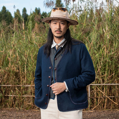 SOARIN英伦风复古羊毛夹克外套男 秋冬V领拉链休闲修身茄克衫上衣