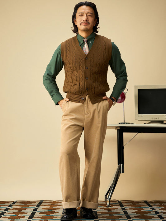 【四色】SOARIN英伦复古老钱风针织毛衣背心男立体绞花毛线衣马甲