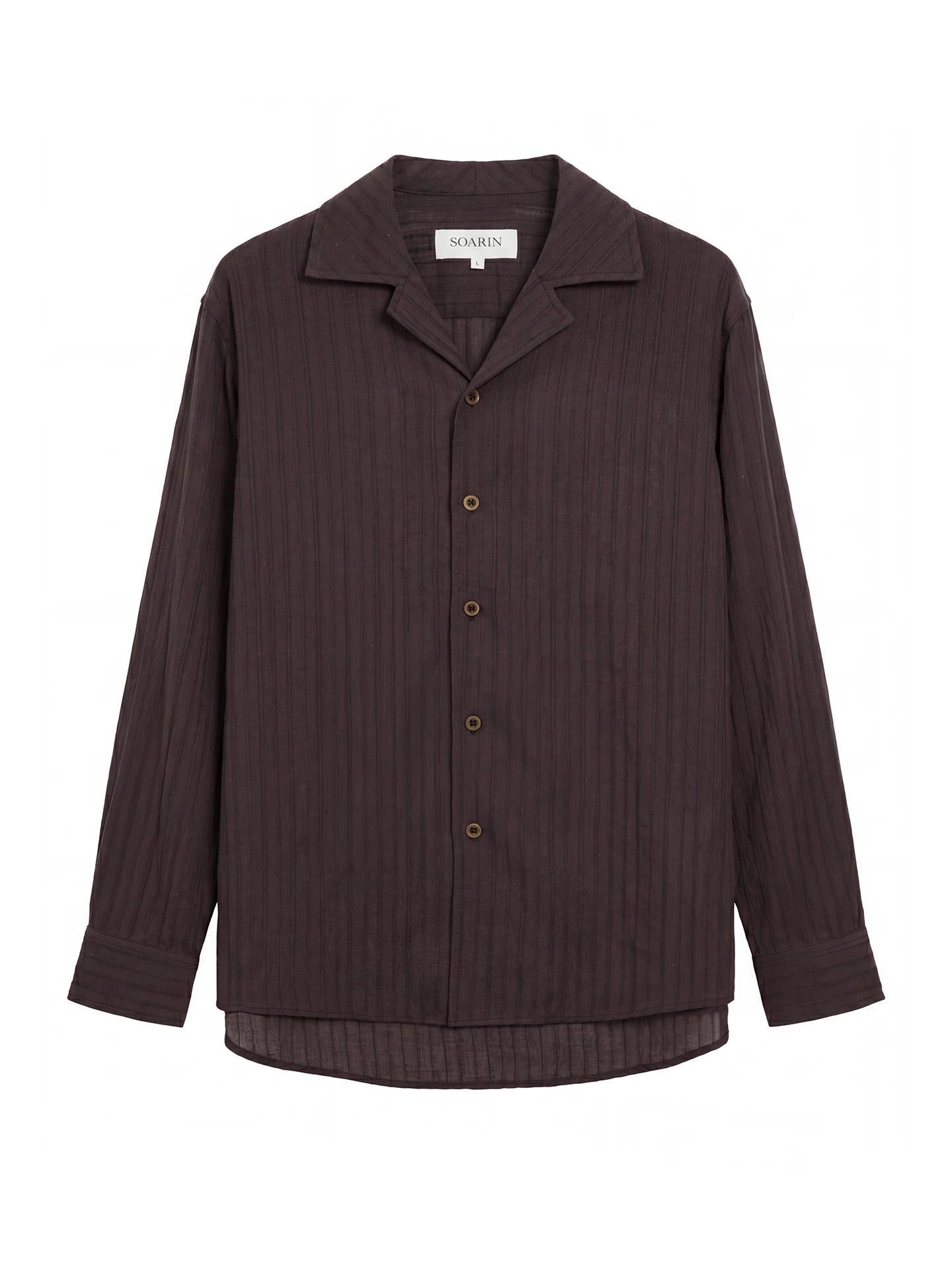 SOARIN Resort Vintage Loose Fit Lyocell Linen Blend Stripe Long Sleeve Shirt  LM262C39