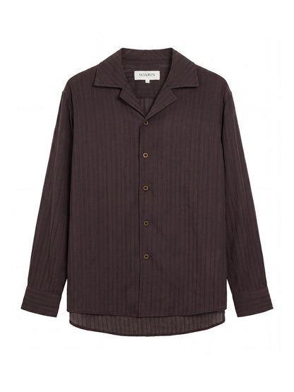 SOARIN Resort Vintage Loose Fit Lyocell Linen Blend Stripe Long Sleeve Shirt  LM262C39