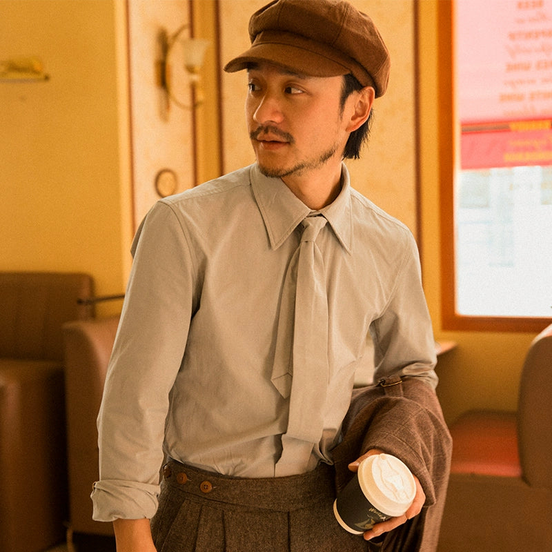 SOARIN复古英伦风高级感衬衫男商务正装修身通勤打底长袖西装衬衣