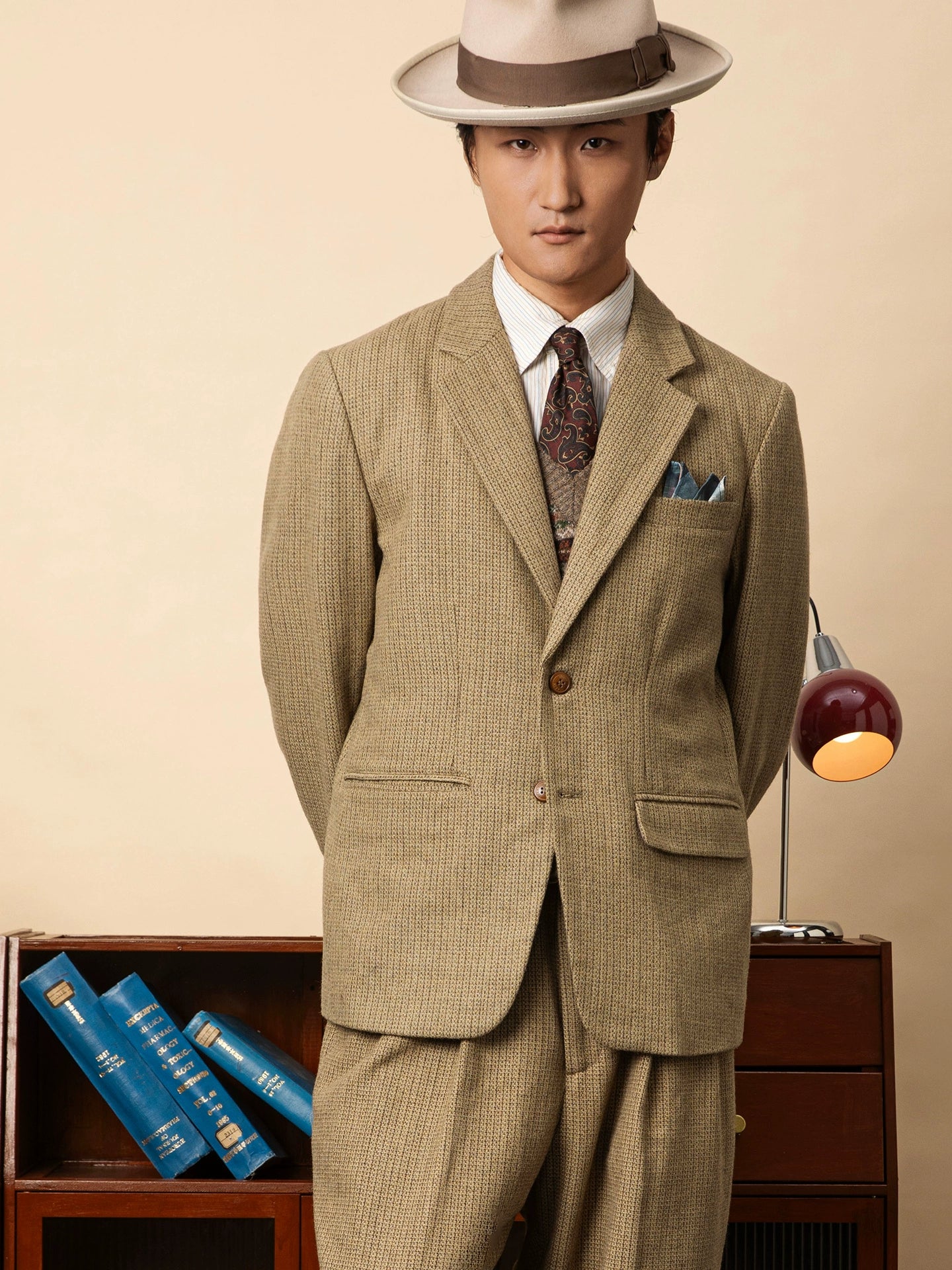 SOARIN【华夫格】英伦复古羊毛呢西装外套男绅士感商务休闲单西服