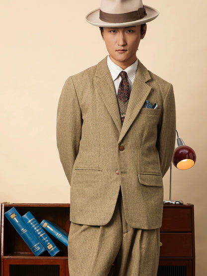 SOARIN【华夫格】英伦复古羊毛呢西装外套男绅士感商务休闲单西服