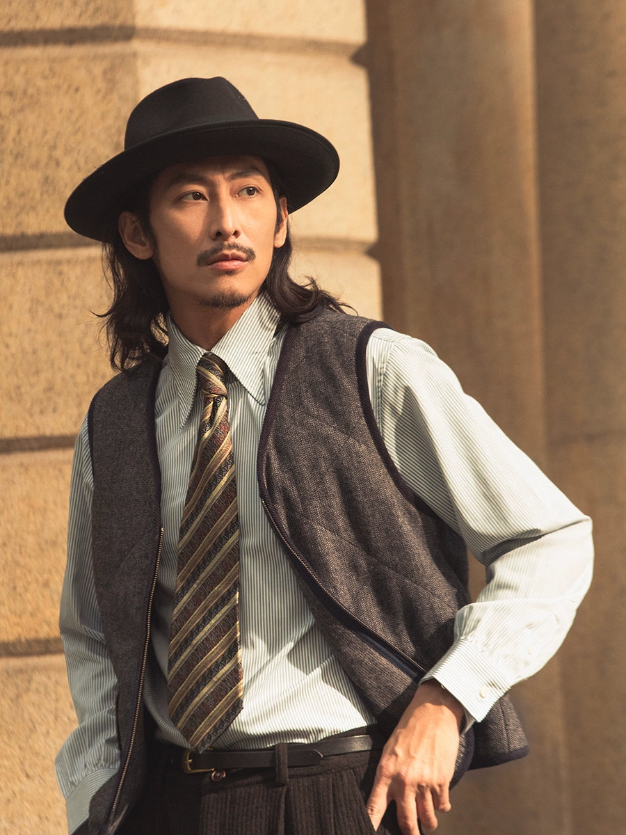 SOARIN英伦风复古菱形格羊毛西装马甲男 冬季人字纹棉服马夹背心