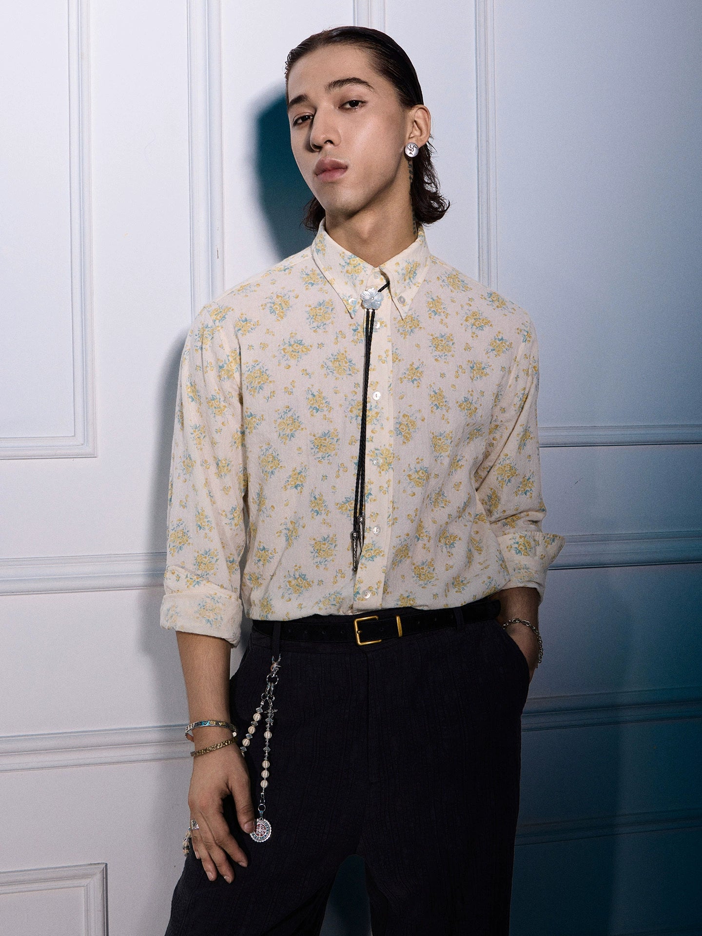 SOARIN复古意式印花长袖衬衫男 雅痞高级感中性风休闲碎花衬衣