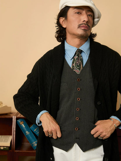 SOARIN British Retro Casual Slim Fit Cable Knit Cardigan YAOZ243TM09