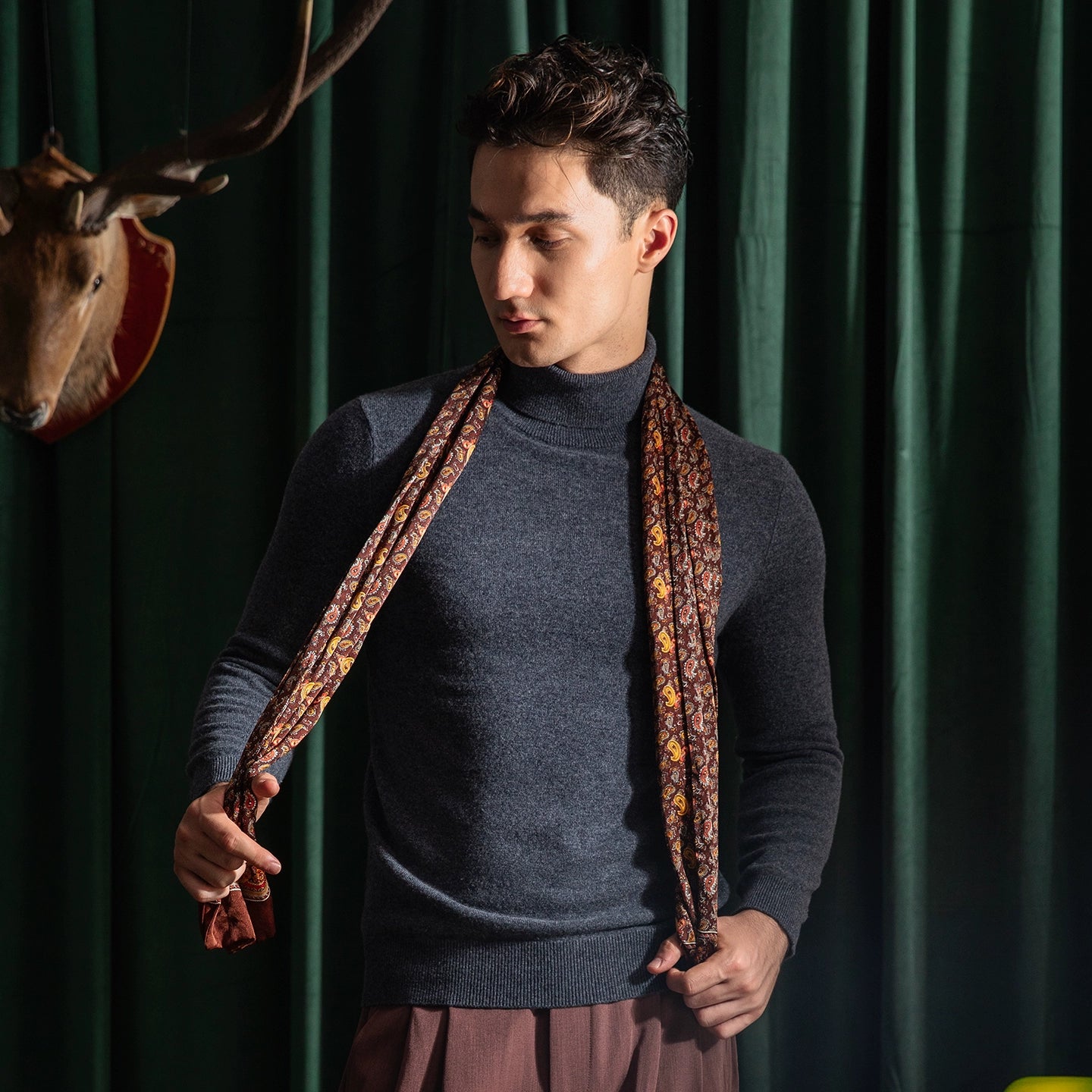 SOARIN【棉羊毛】英伦风复古高领针织毛衣男 冬季保暖内搭打底衫