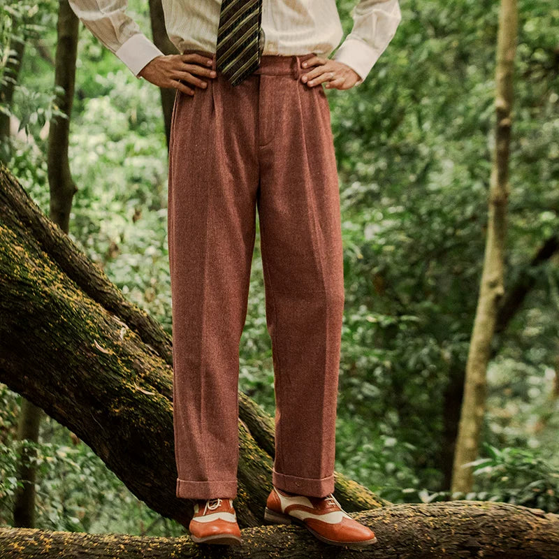 SOARIN Retro Casual Straight Fit Herringbone Woolen Trousers JITZ2432F199