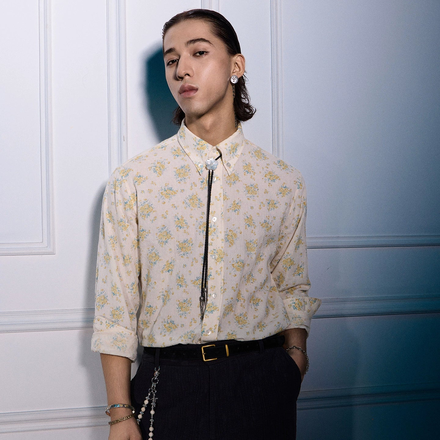 SOARIN复古意式印花长袖衬衫男 雅痞高级感中性风休闲碎花衬衣