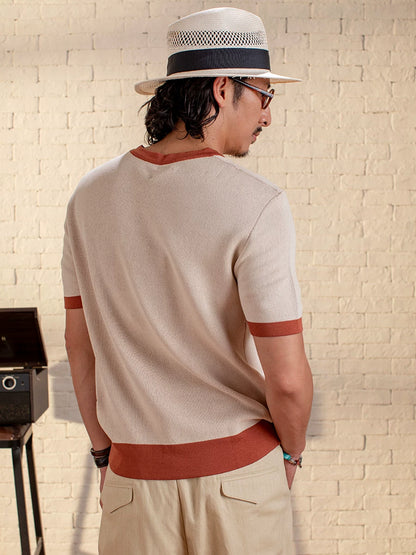 SOARIN Retro Oriental Style Relaxed Fit Knit Fabric T-shirt Z212T437