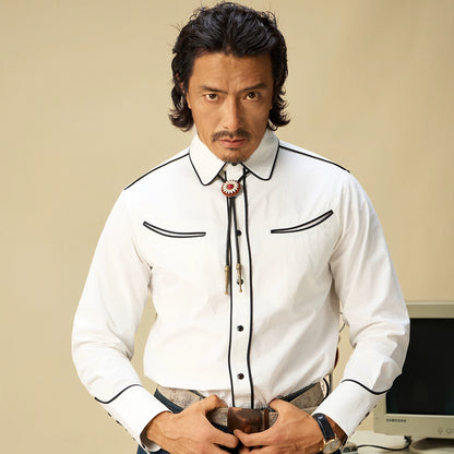 SOARIN美式复古西部风工装长袖衬衫男重磅阿美咔叽休闲设计感衬衣