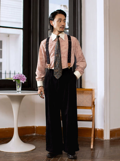 SOARIN 赫本风法式长尖领衬衫男 cleanfit中性风痞帅拼接长袖衬衣