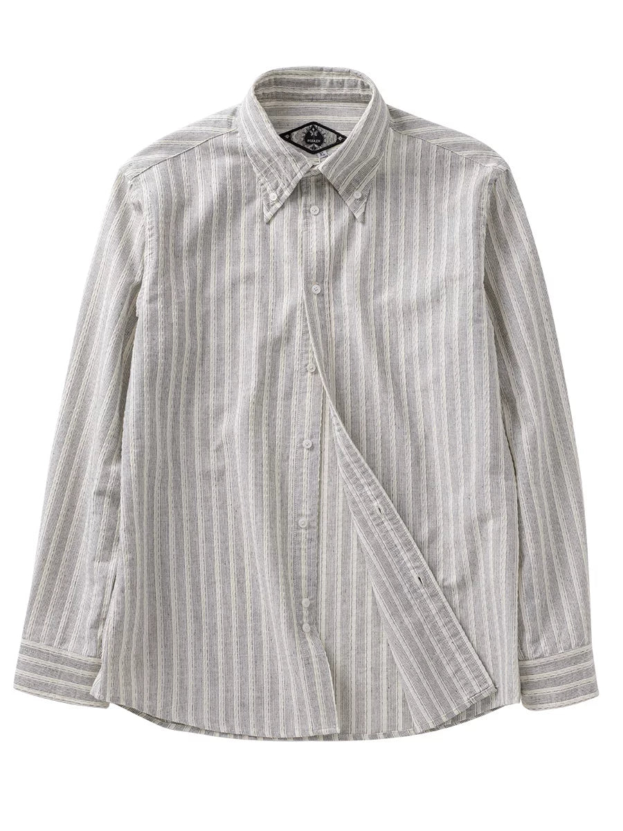 SOARIN Ivy Style Slim Fit Pure Cotton Striped Shirt JITZ2532C444