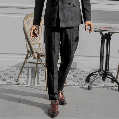 SOARIN Vintage Gentleman Tapered Fit Pinstripe Woolen Suit Trousers  DY63F07