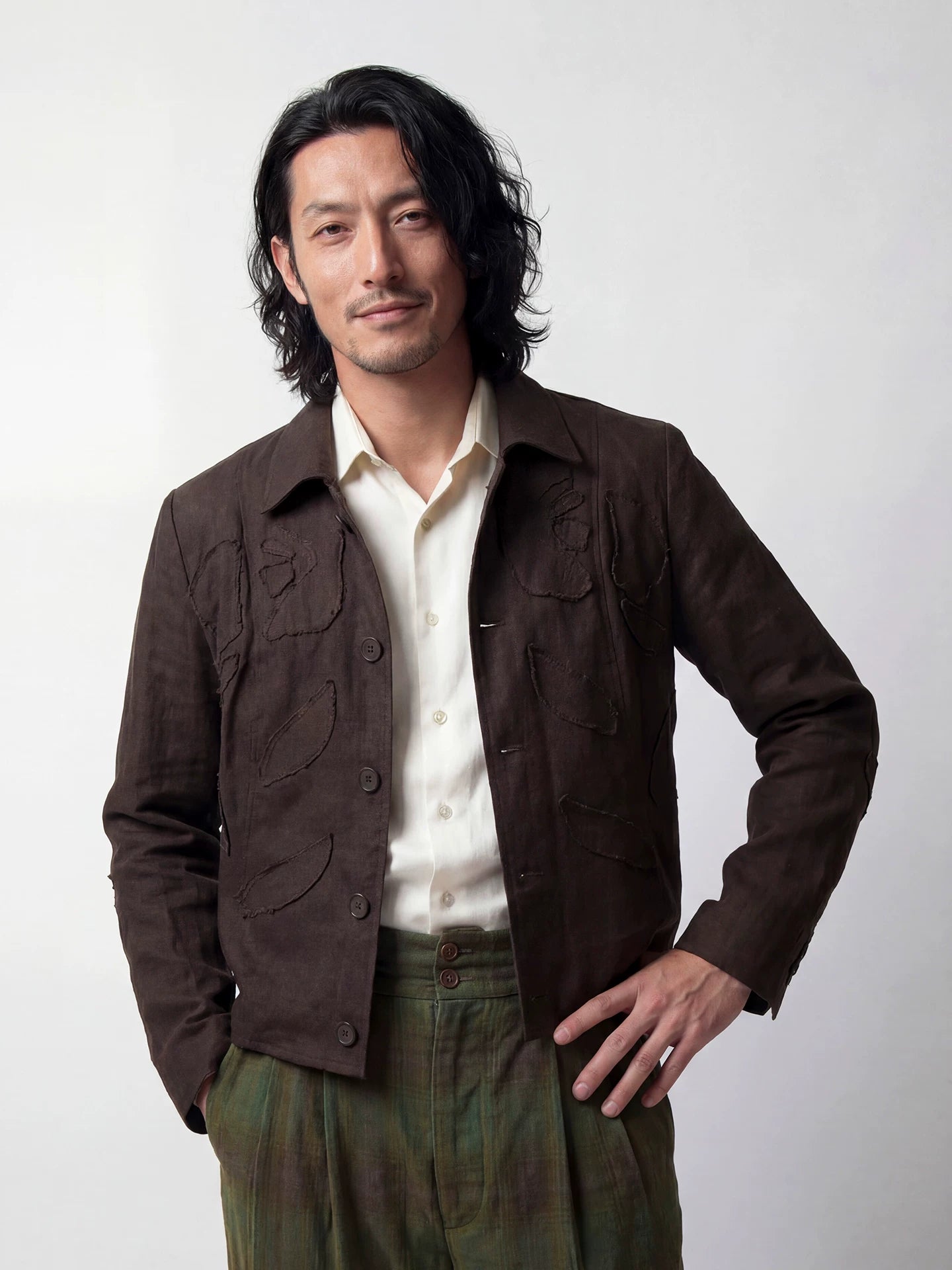 SOARIN Avant-Garde Vintage Boxy Fit Lyocell Linen Blend Distressed Jacket YBOZ262TJ114