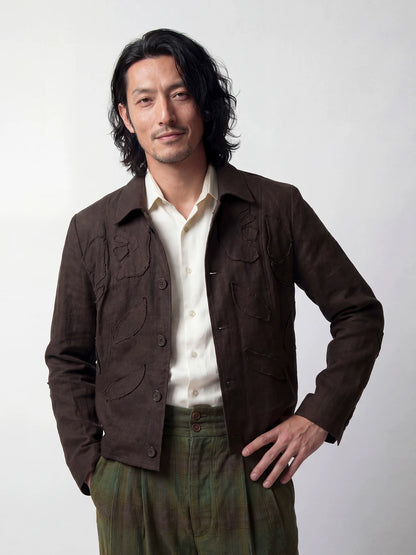 SOARIN Avant-Garde Vintage Boxy Fit Lyocell Linen Blend Distressed Jacket YBOZ262TJ114