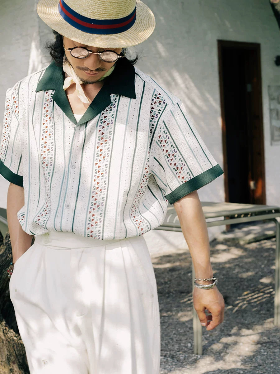 SOARIN Amekaji Regular Fit Seersucker Polyester Printed Short Sleeve Shirt YAOZ2426C282