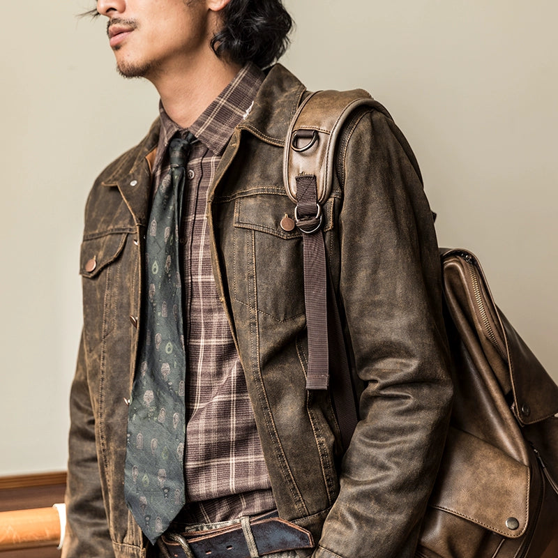 SOARIN【原创正版】复古美式皮夹克外套男阿美咔叽短款飞行员皮衣