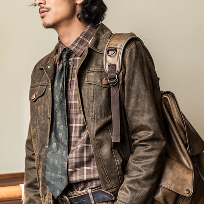 SOARIN【原创正版】复古美式皮夹克外套男阿美咔叽短款飞行员皮衣