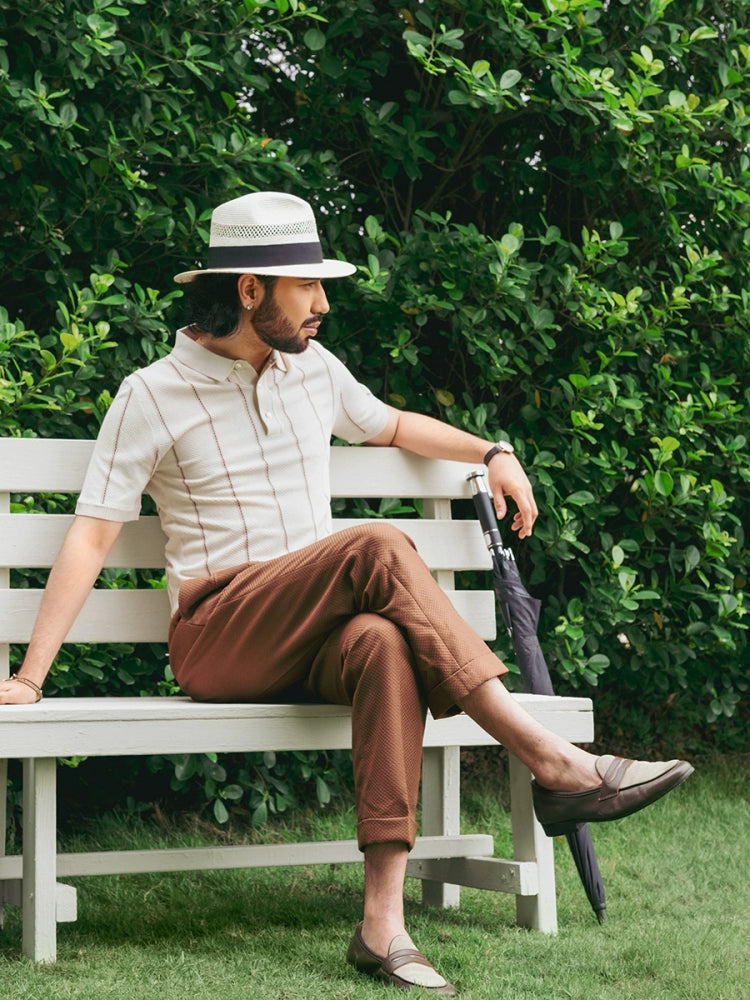 SOARIN复古意式那不勒斯西裤男 肌理纹高腰商务绅士通勤九分裤子