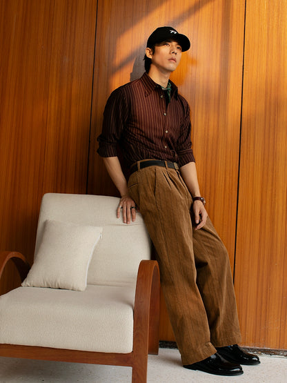 SOARIN英伦复古条纹西装衬衫男 老钱风免烫抗皱商务绅士长袖衬衣