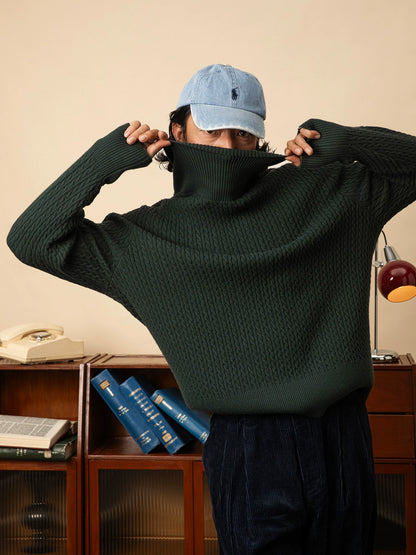 SOARIN英伦风复古高领针织毛衣男  老钱风重磅休闲打底坑条毛线衣