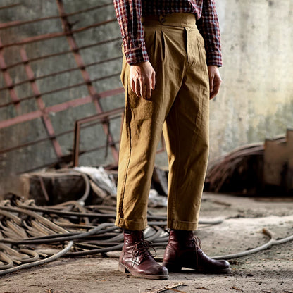 SOARIN Vintage British High-Waisted Pleated Cotton Chino Trousers YAOZ23321F106