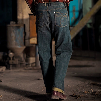 SOARIN复古美式牛仔裤男 阿美咔叽做旧感水洗赤耳丹宁直筒工装裤