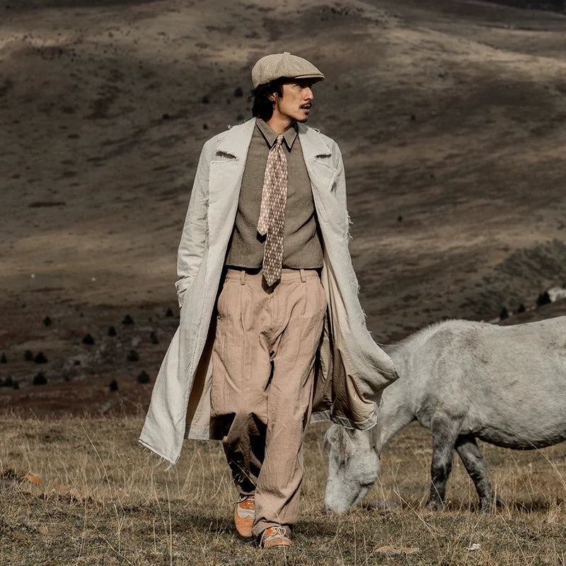 SOARIN WORLD gai yu xia Series Straight Silhouette Linen Blend Long Trench Coat Z203DY310