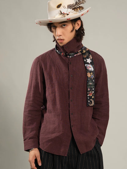 SOARIN Artisanal Vintage Regular Fit Pure Linen Roll Neck Shirt  Z93C230