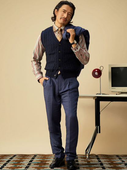 【四色】SOARIN英伦复古老钱风针织毛衣背心男立体绞花毛线衣马甲