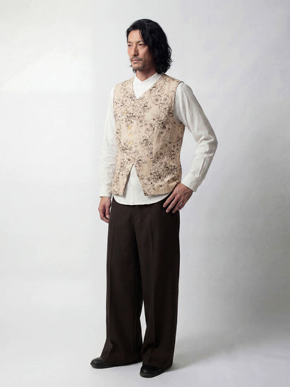 SOARIN Amekaji Vintage Relaxed Fit Regenerated Cellulose Linen Blend Stripe Collarless Jacket  PPZ262TB109