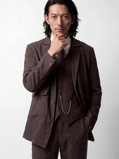SOARIN Gentleman Vintage Regular Fit Lyocell Linen Blend Stripe Casual Blazer  LM262XZ05