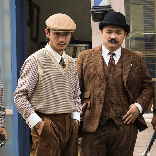 SOARIN英伦复古提花费尔岛毛衣马甲男 老钱风千鸟格提花针织背心