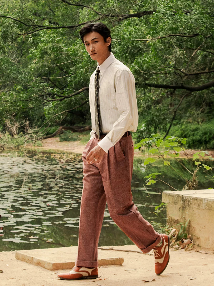 SOARIN Retro Casual Straight Fit Herringbone Woolen Trousers JITZ2432F199