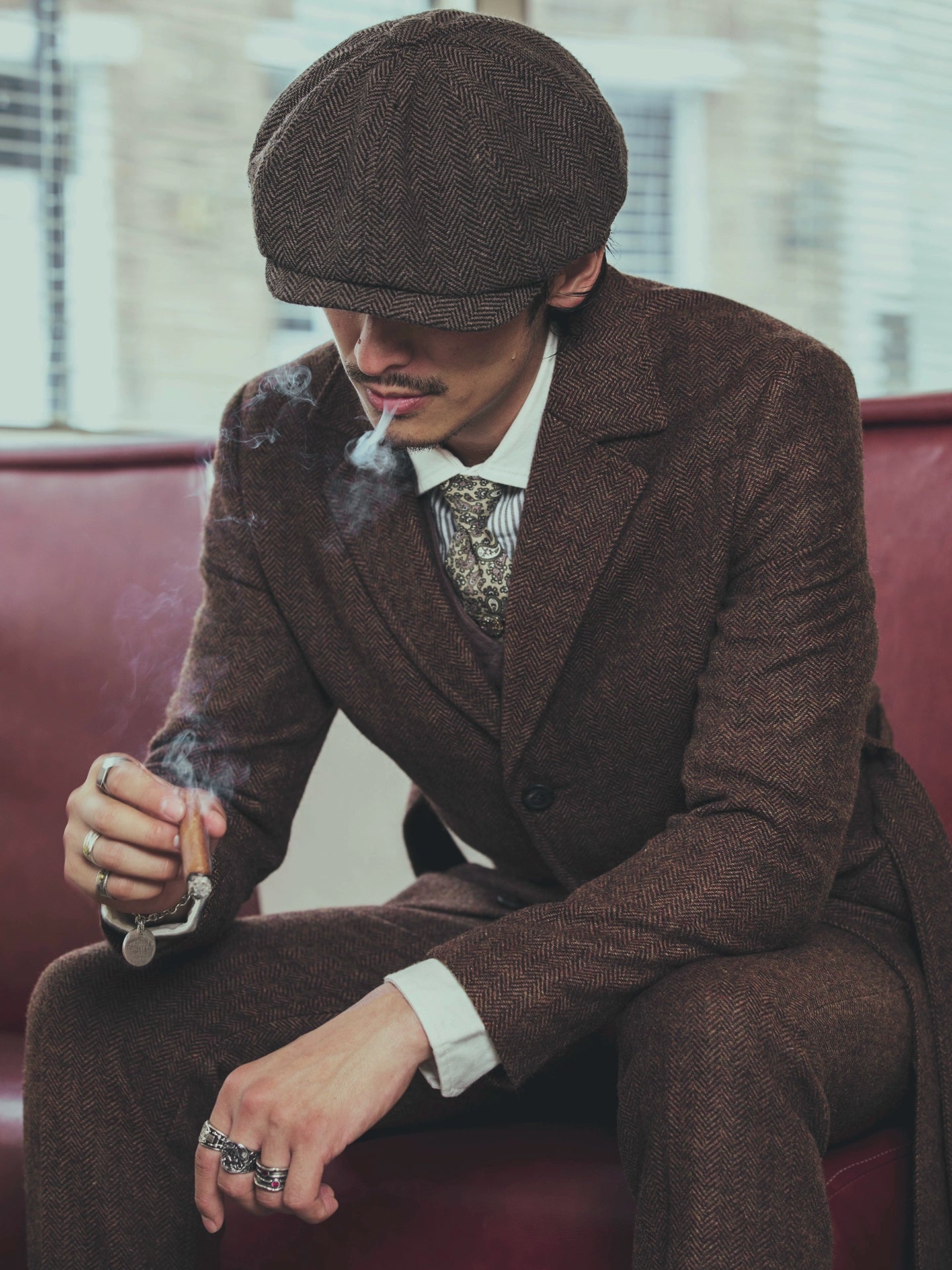 SOARIN英伦复古羊毛中长款大衣男 浴血黑帮毛呢休闲西装风衣外套