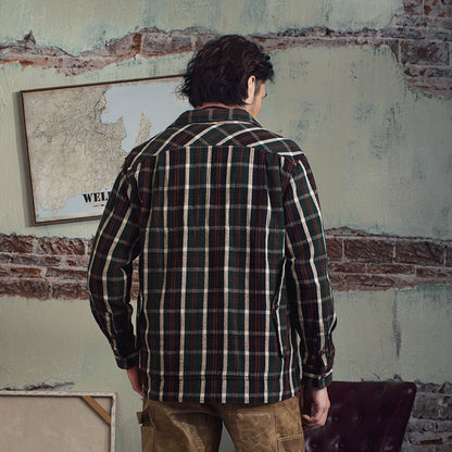 SOARIN美式复古格子外套男 阿美咔叽格纹休闲工装多口袋套头夹克