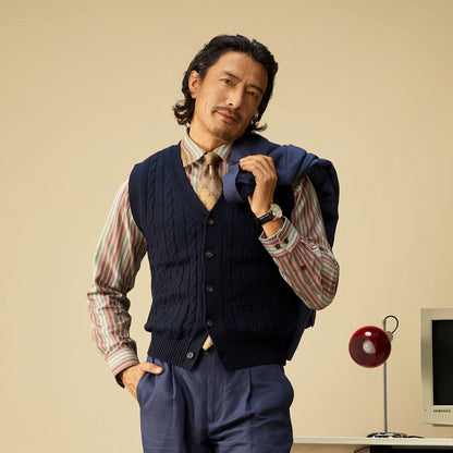 【四色】SOARIN英伦复古老钱风针织毛衣背心男立体绞花毛线衣马甲