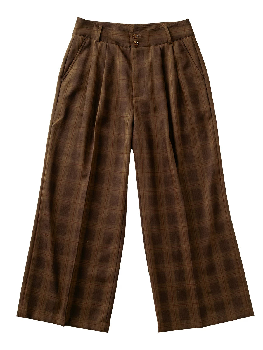 SOARIN British Vintage Wide Leg Plaid Stretch Trousers  JITZ253TF233